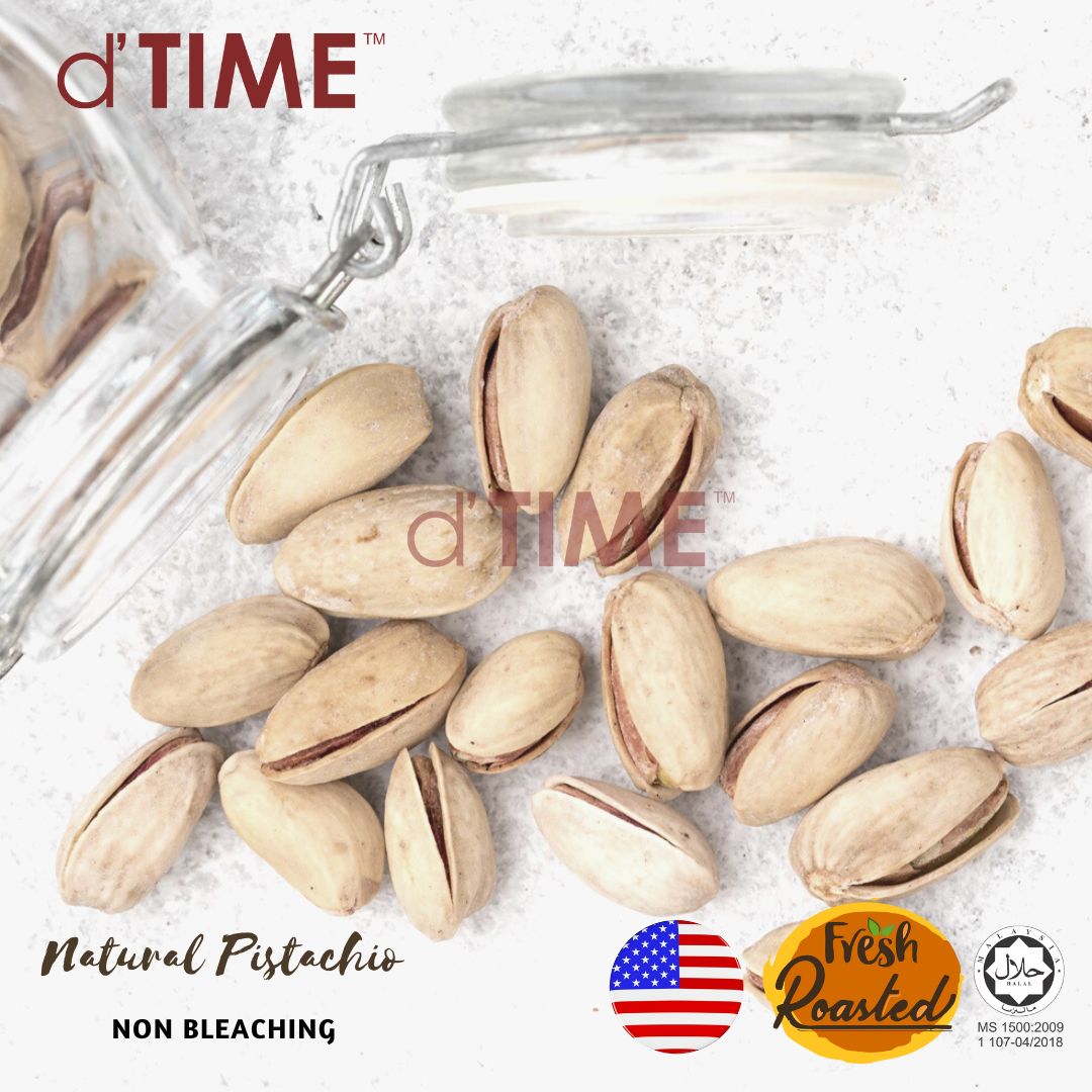 d'TIME Natural Pistachio USA, No Bleaching, Kacang Cerdik Semulajadi Panggang Tanpa Proses Pemutihan, 纯天然开心果,无漂白 || 1kg, 500g, 250g
