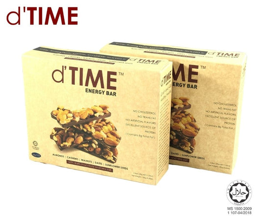 2 BOX of dTIME Energy Bar, Chocolate Boxes, Natural Bar, Healthy Snack Bar with Dark Chocolate & Premium Nuts || TWIN-PACK (10 BARS X 30G)