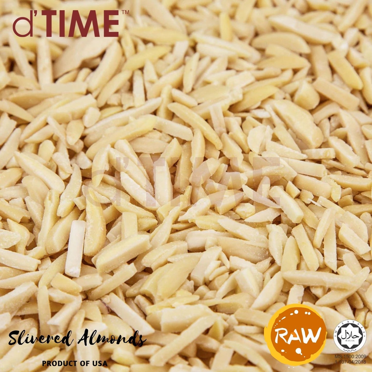 d'TIME USA Raw Slivered Almonds, Badam Hiris USA (MENTAH), 美国杏仁条(生) || 1kg