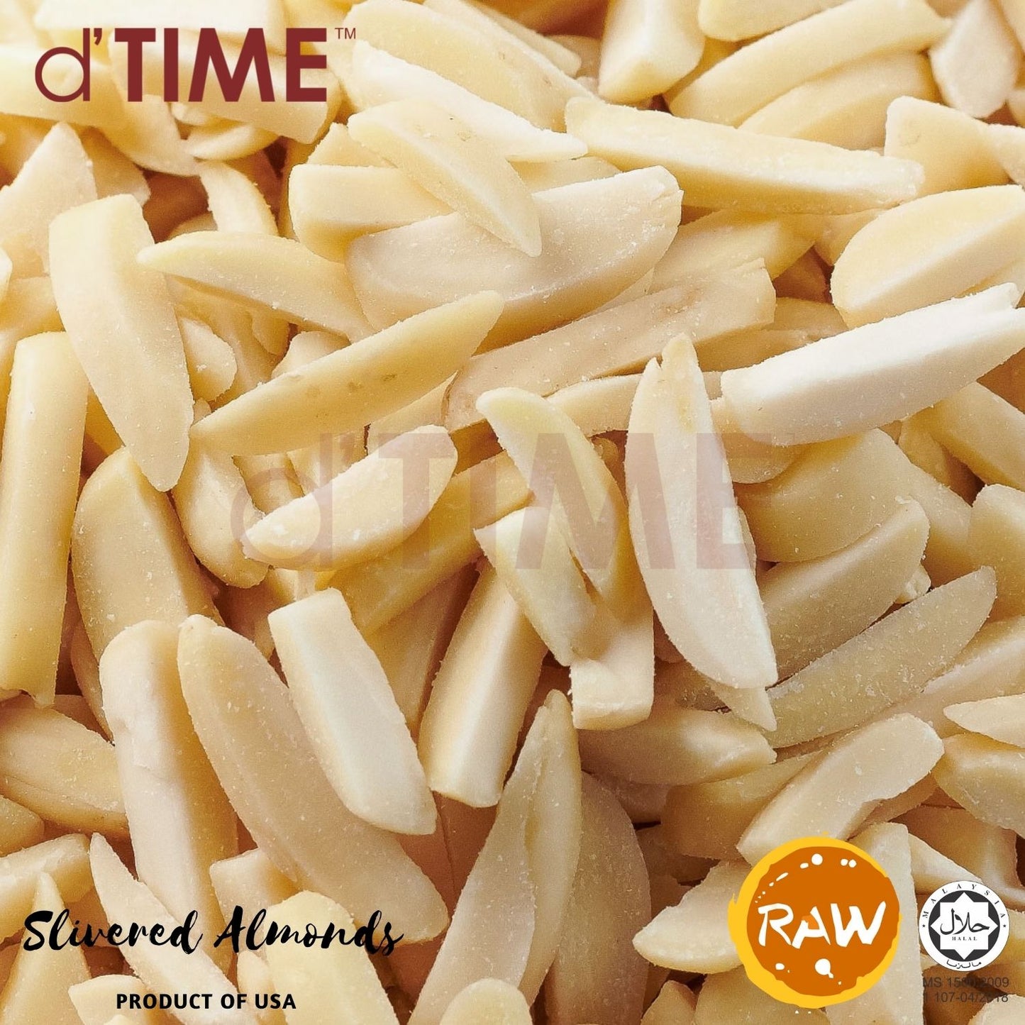 d'TIME USA Raw Slivered Almonds, Badam Hiris USA (MENTAH), 美国杏仁条(生) || 1kg