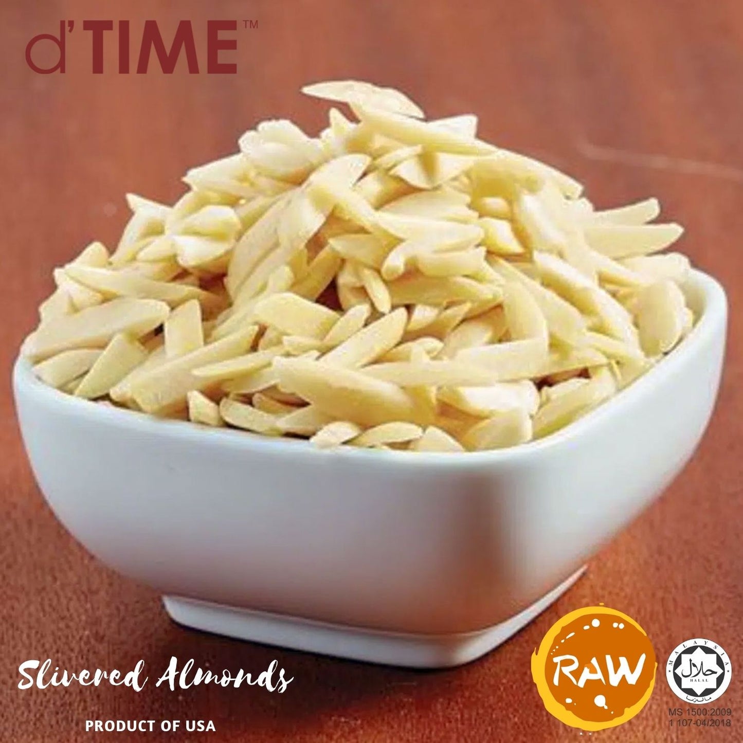 d'TIME USA Raw Slivered Almonds, Badam Hiris USA (MENTAH), 美国杏仁条(生) || 1kg