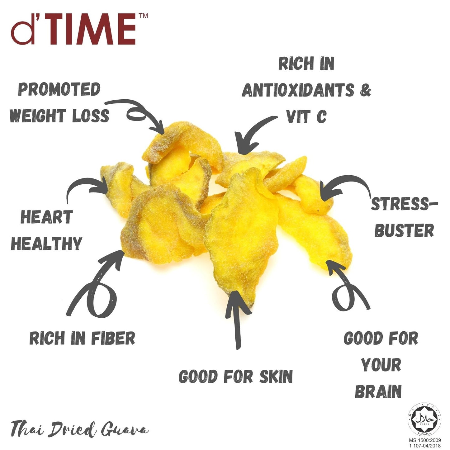 d'TIME Kindland Dried Guava (500g,1Kg), Bulk Pack Dried Guava, Dried Fruit, Guava, Vegan, Natural