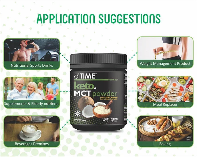 d'TIME KETO MCT Powder, KETO Diet, Vegan Friendly, Gluten Free || 300G