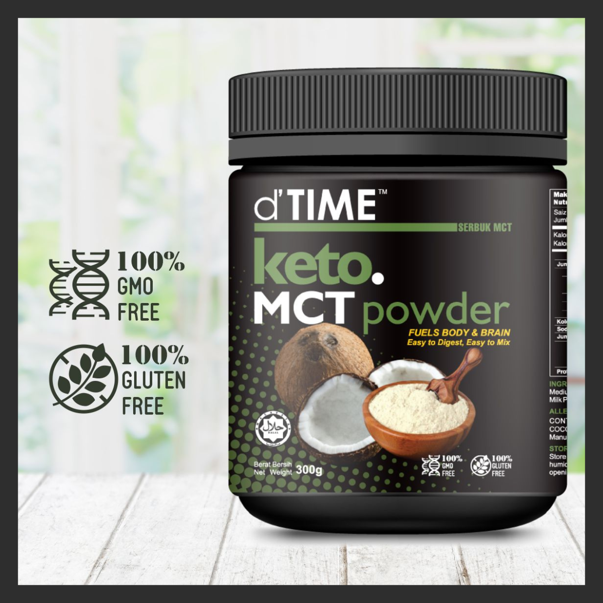 d'TIME KETO MCT Powder, KETO Diet, Vegan Friendly, Gluten Free || 300G