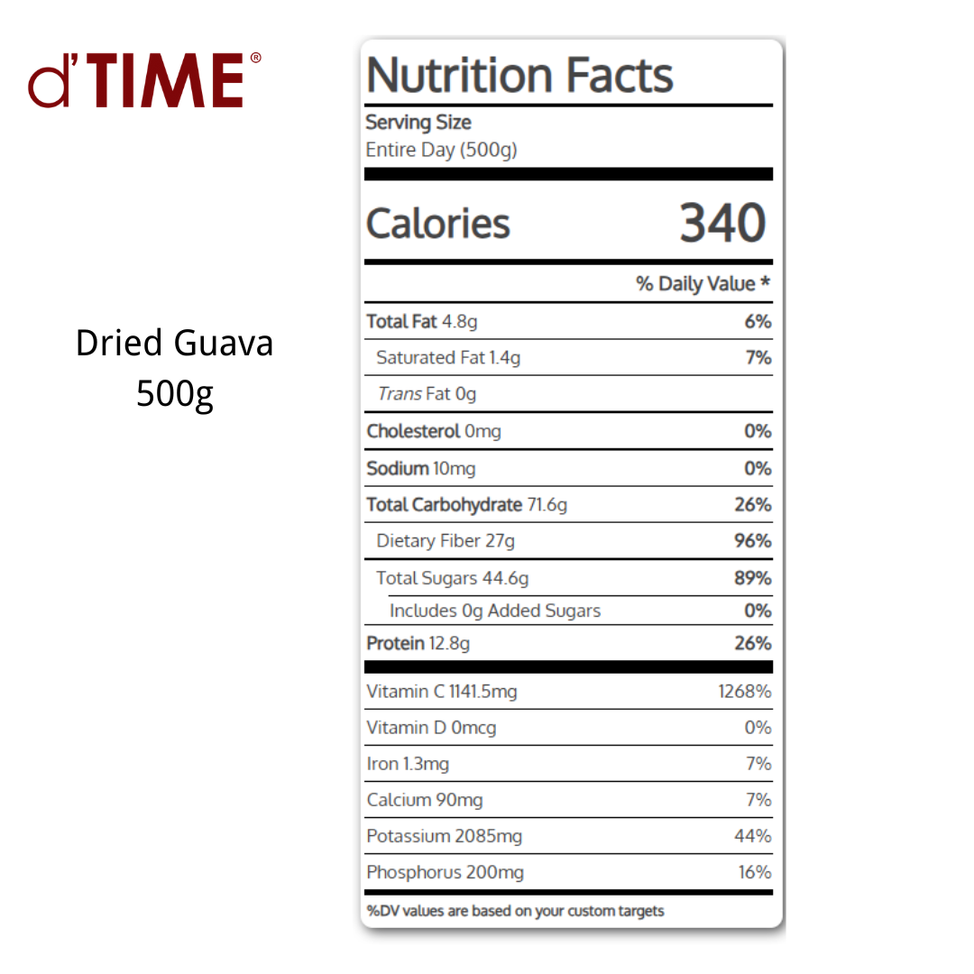 d'TIME Kindland Dried Guava (500g,1Kg), Bulk Pack Dried Guava, Dried Fruit, Guava, Vegan, Natural