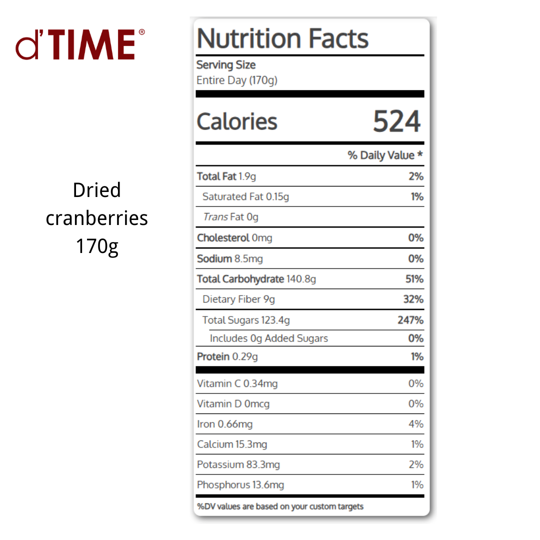 d'TIME Dried Cranberries USA , Dried Cranberry Ruby, low Sugar, Vegan, Buah Cranberi Kering USA 170g, Kranberi Halal, 美国蔓越莓干 170g, 蔓越莓 Ready Stock
