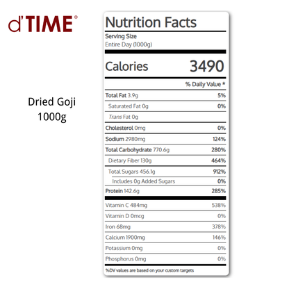 d'TIME Dried Goji Berry Grade 1 Size L Wolfberry, Goji Berri Merah 枸杞子 || 1kg, 500g, 200g & 100g