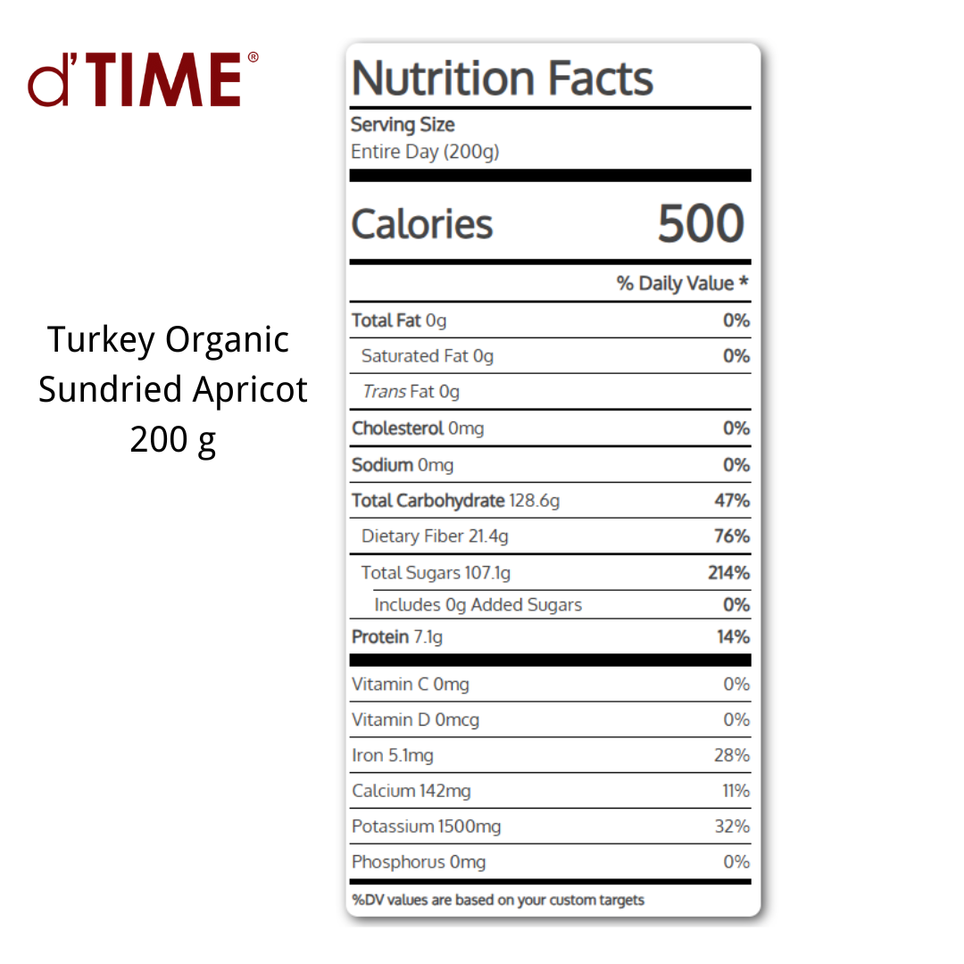 d'TIME Turkey Organic Sundried Apricot [200g, 500g]