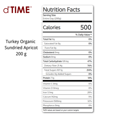 d'TIME Turkey Organic Sundried Apricot [200g, 500g]