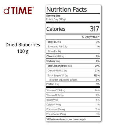 d'TIME Dried Blueberries 100g, 200g, 500g, 1kg