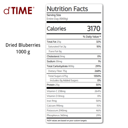 d'TIME Dried Blueberries 100g, 200g, 500g, 1kg