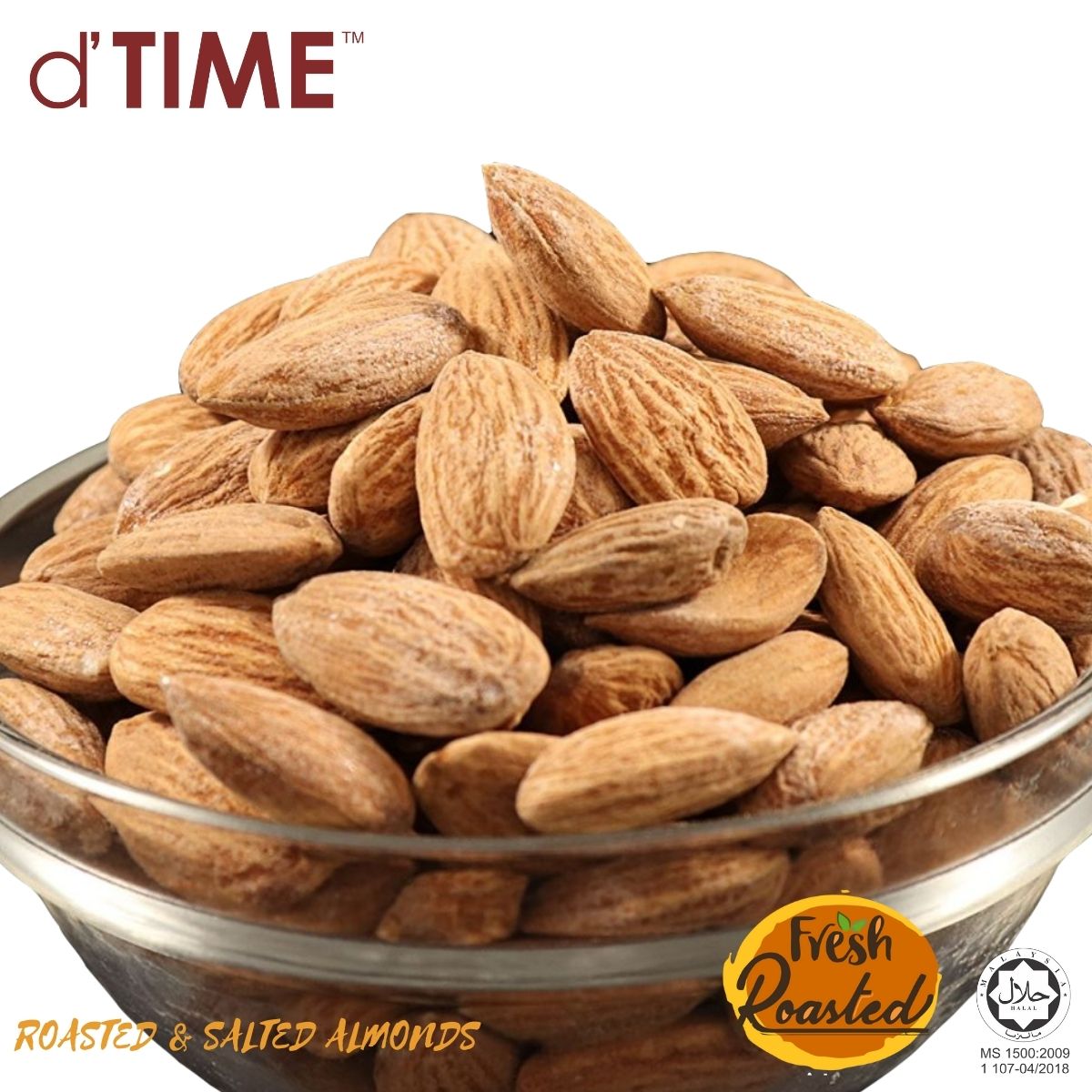 d'TIME USA Premium Roasted Salted Almonds, 200g