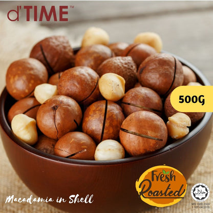 d'TIME Roasted Macadamia Nuts in Shell [500g, 1kg] [FREE Nut Shell Opener]