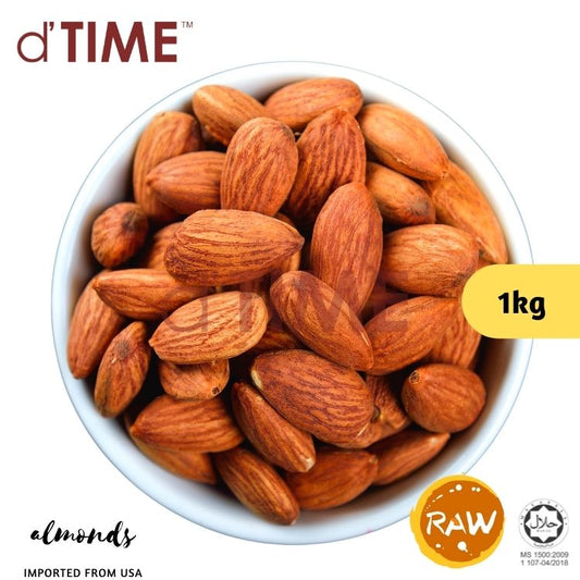 d'TIME USA ROASTED Almond, Size L 1kg, Grade 1, Badam USA (BAKAR), 烤美国杏仁, dTIME Roasted Almond Ready to Eat (1kg)
