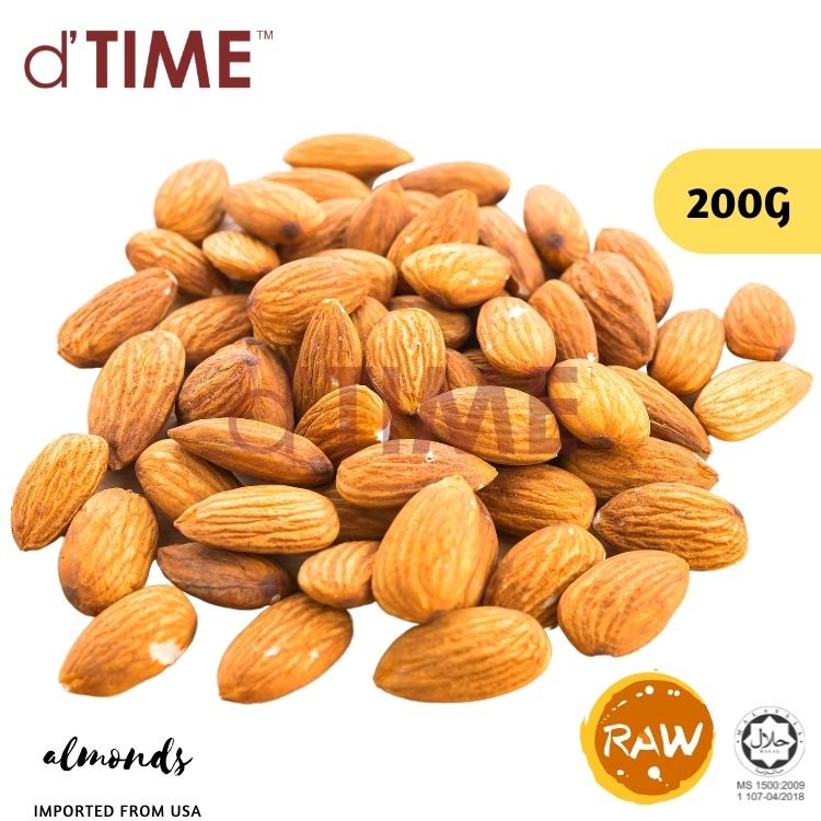 d'TIME USA Raw Almond, Almonds, Raw Almond 200g, Size L, Grade 1, Almond Nuts, Badam 200g, Badam Mentah, 美国生杏仁果, 生杏仁 200g, Ready Stock