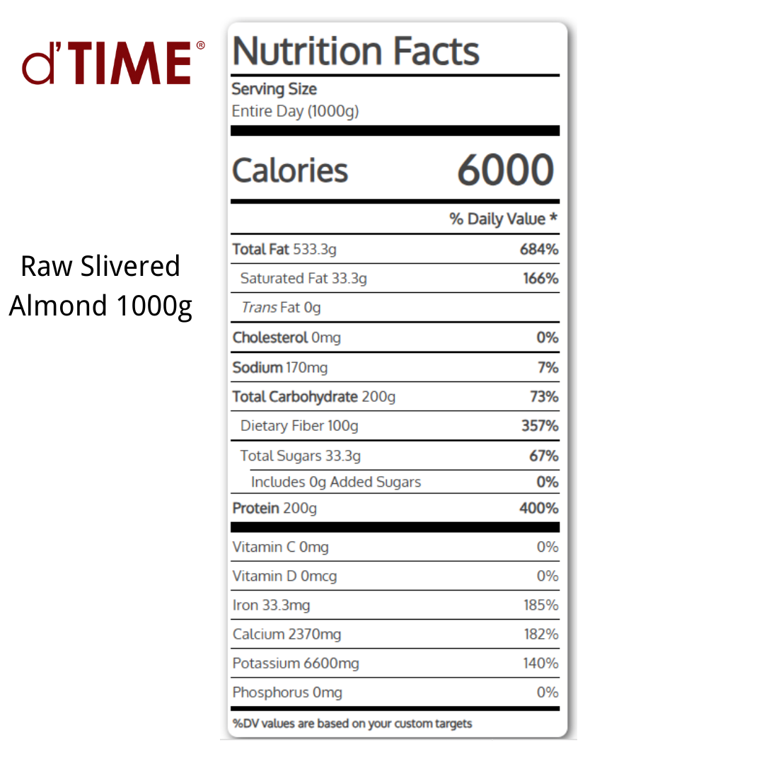 d'TIME USA Raw Slivered Almonds, Badam Hiris USA (MENTAH), 美国杏仁条(生) || 1kg
