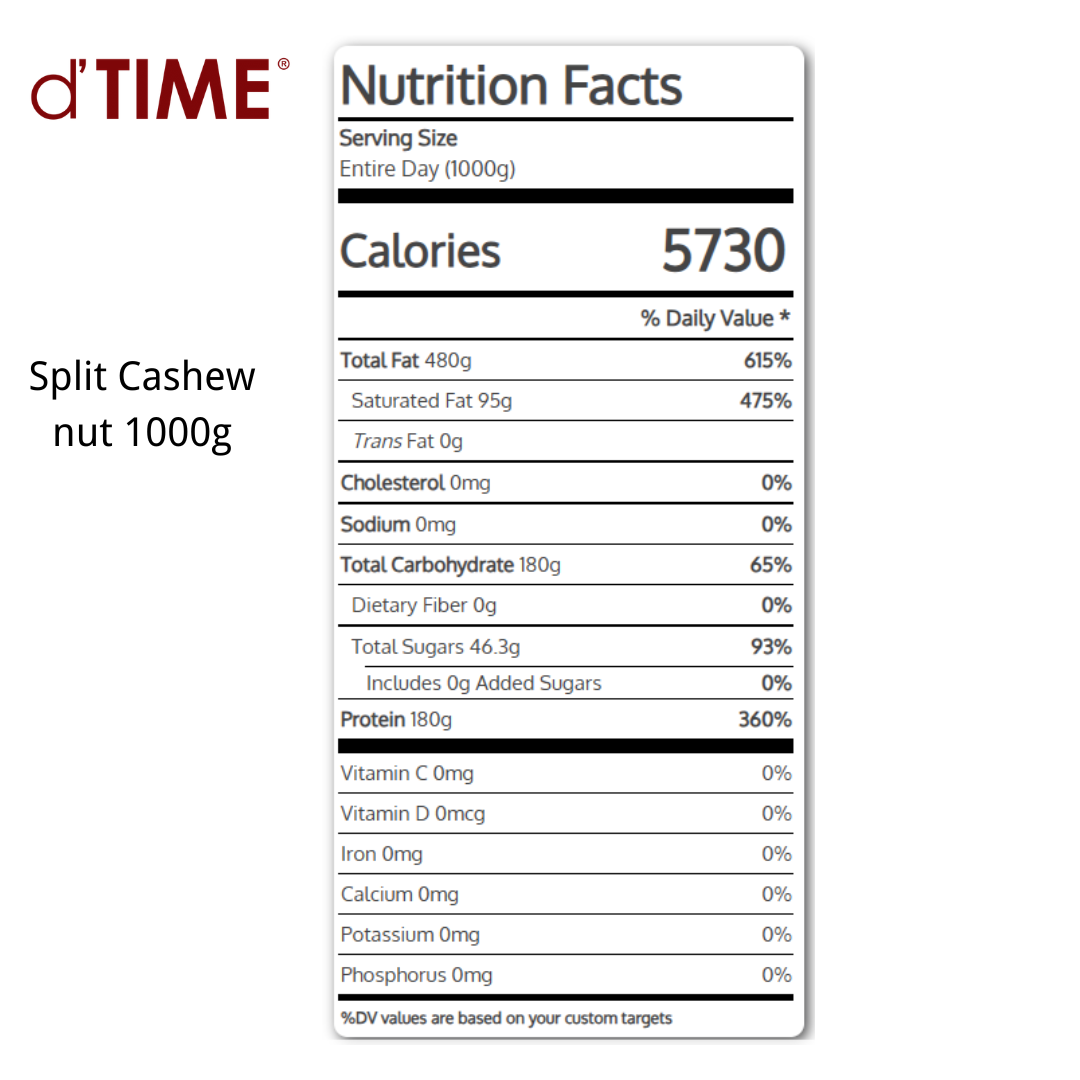 d'TIME Raw Split Cashew Nuts, Cashew Nut Split 1kg,500g, Gajus Belah 1kg  Mentah, 生腰豆腰果, 腰果瓣 1kg, Ready Stock