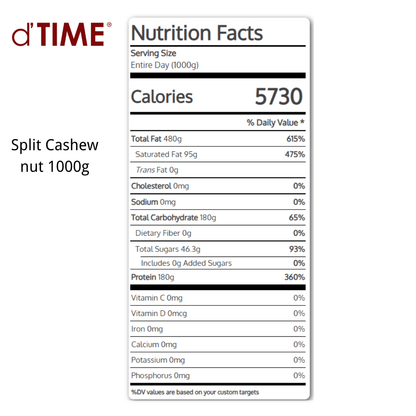 d'TIME Raw Split Cashew Nuts, Cashew Nut Split 1kg,500g, Gajus Belah 1kg  Mentah, 生腰豆腰果, 腰果瓣 1kg, Ready Stock