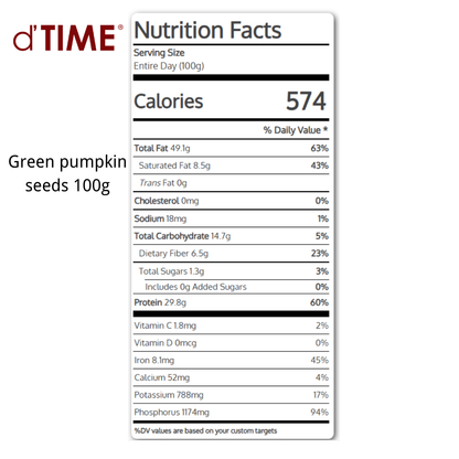 d'TIME Raw Green Pumpkin Seeds (1kg),500g,200g,100g