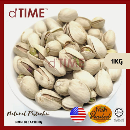 d'TIME Natural Pistachio USA, No Bleaching, Kacang Cerdik Semulajadi Panggang Tanpa Proses Pemutihan, 纯天然开心果，无漂白 || 1kg, 500g, 250g