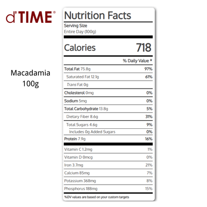 d'TIME Premium Raw Macadamia (40g,100g,200g,500g & 1Kg
