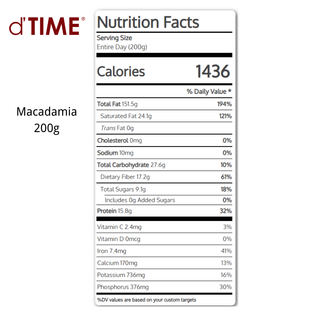 d'TIME Premium Raw Macadamia (40g,100g,200g,500g & 1Kg