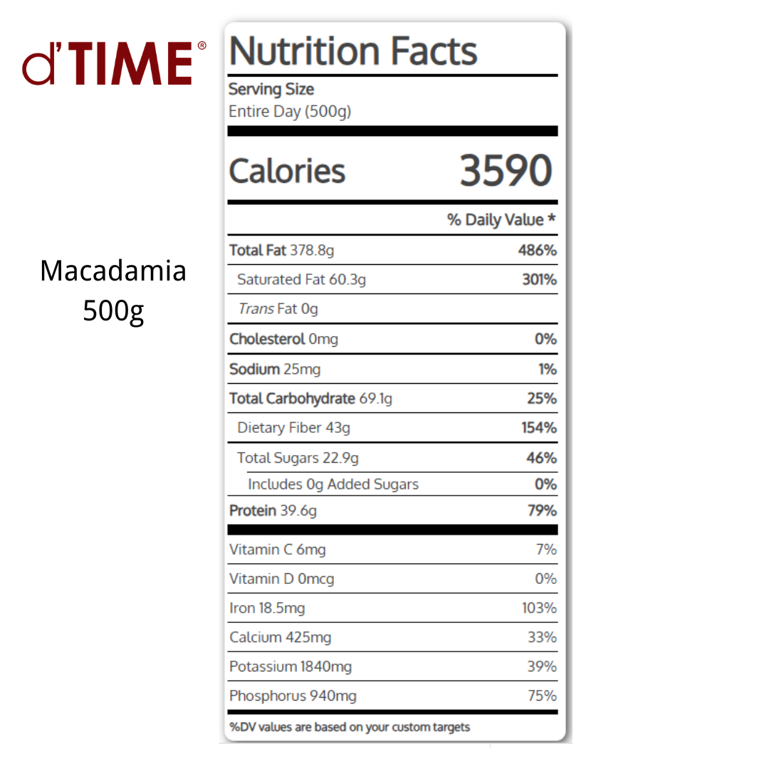 d'TIME Premium Raw Macadamia (40g,100g,200g,500g & 1Kg