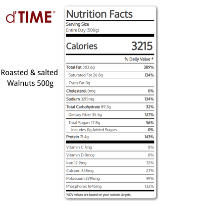 d'TIME Premium Roasted & Salted Walnut [500g, 1kg]