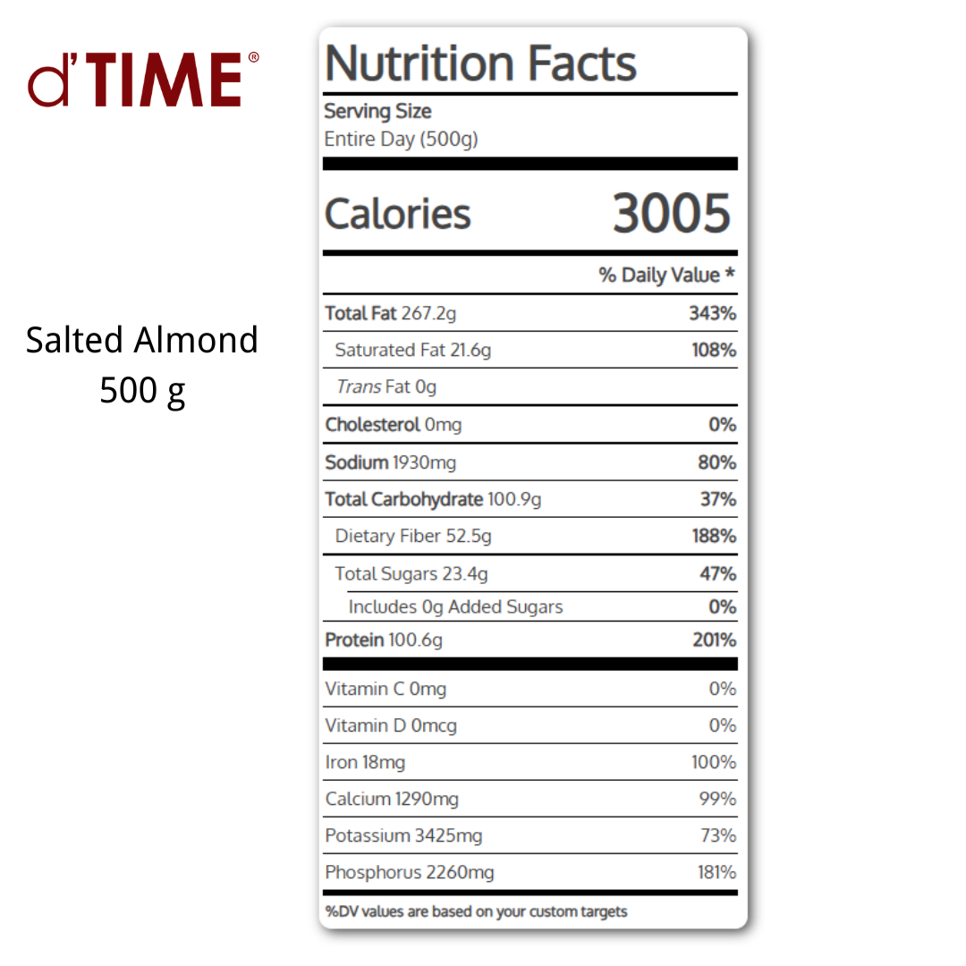 d'TIME Roasted & Salted USA Almond, Badam USA Pangang Garam 美国杏仁(盐烤) [500g, 1kg]