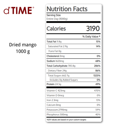 d'TIME Low Sugar Thai Natural Dried Mango Slice Ready to Eat || 500G & 1KG