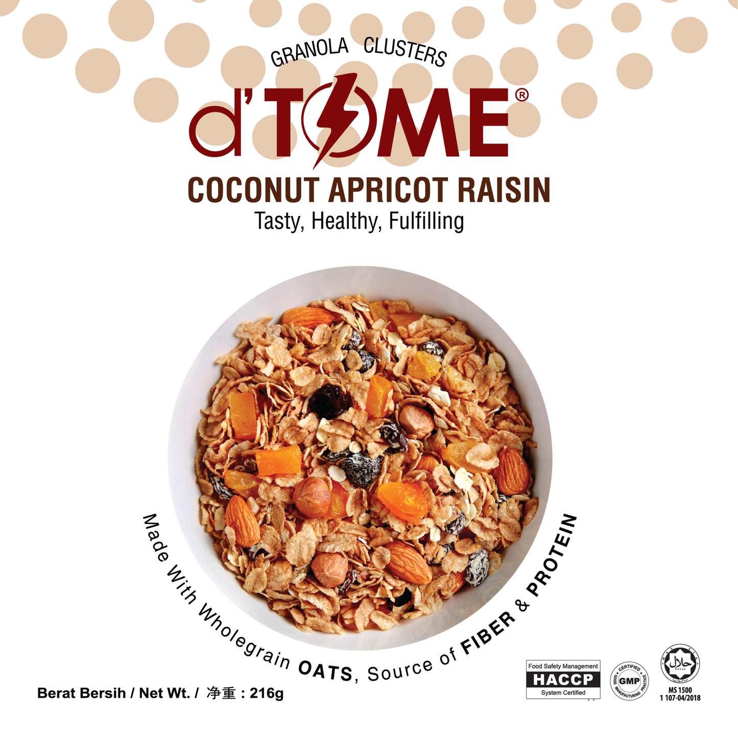 d'TIME Granola Clusters - Coconut Apricot Raisin 格兰诺拉麦片 [216/Box]